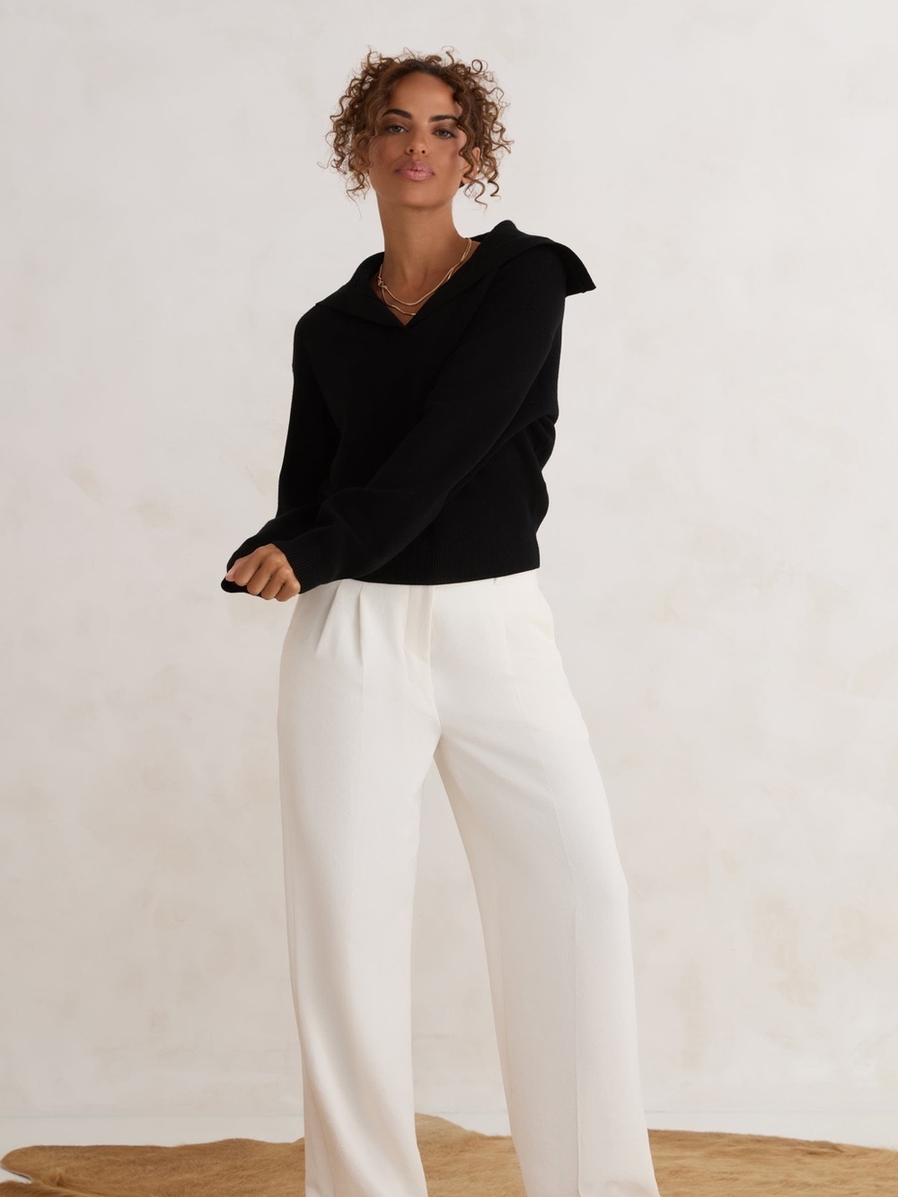Line The Label NWT Wide Collar Polo Sweater Black size XS